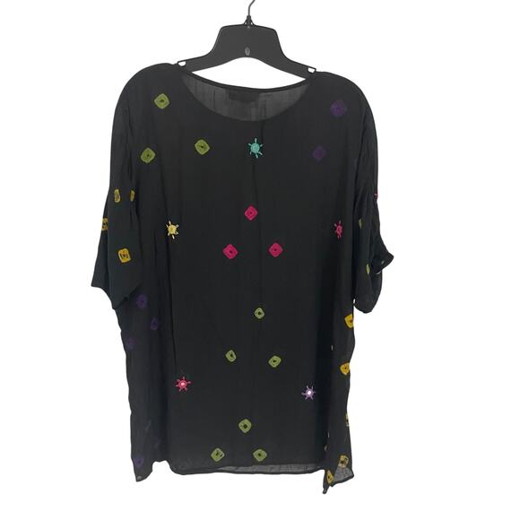 Adini Mirror Embroidered Black Tunic Top S Rayon Cotton Boho Sheer Festival Art - Picture 2 of 8